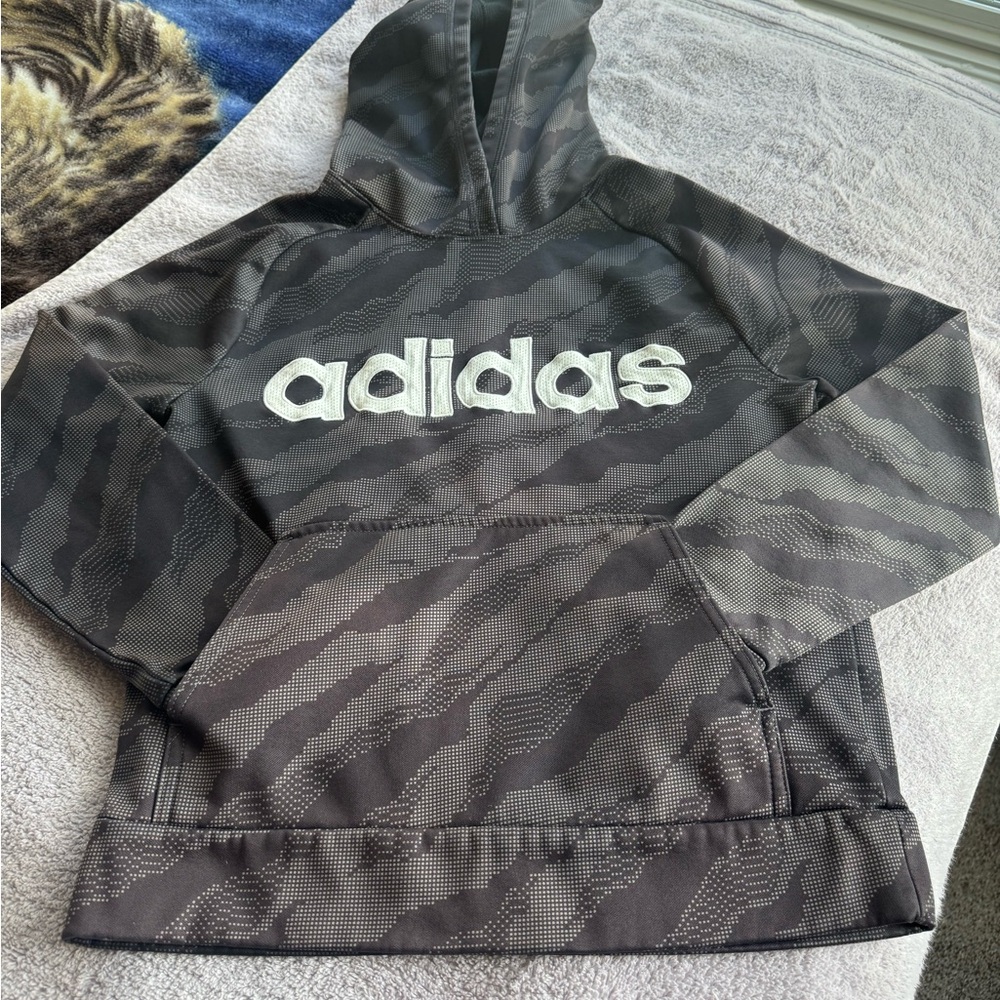 Adidas Kids Black and Gray Patterned Hoodie